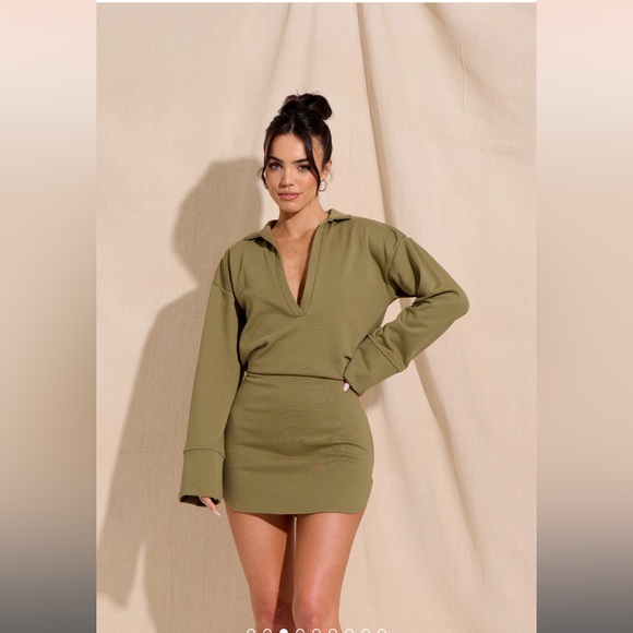 Noughts & Kisses Celina Khaki Jersey Dress - Picture 1 of 12